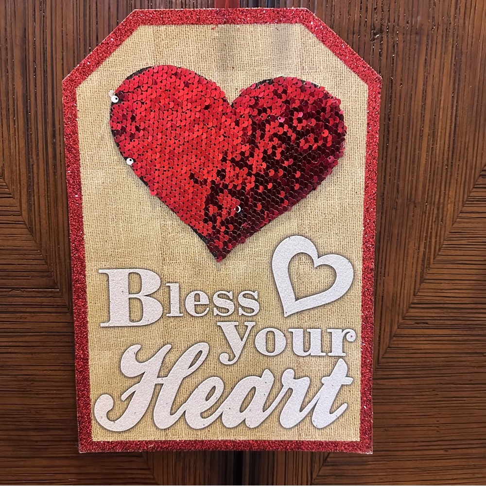 ♥️🆕♥️ Bless Your Heart Reverse Sequin Hanging Wall Decor Sign Valentine’s Day